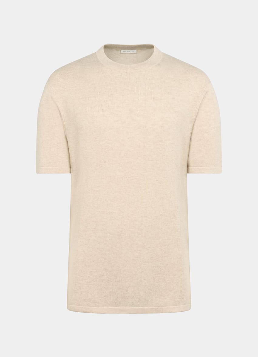 SUITSUPPLY Wool Cashmere Light Brown Short Sleeve Crewneck