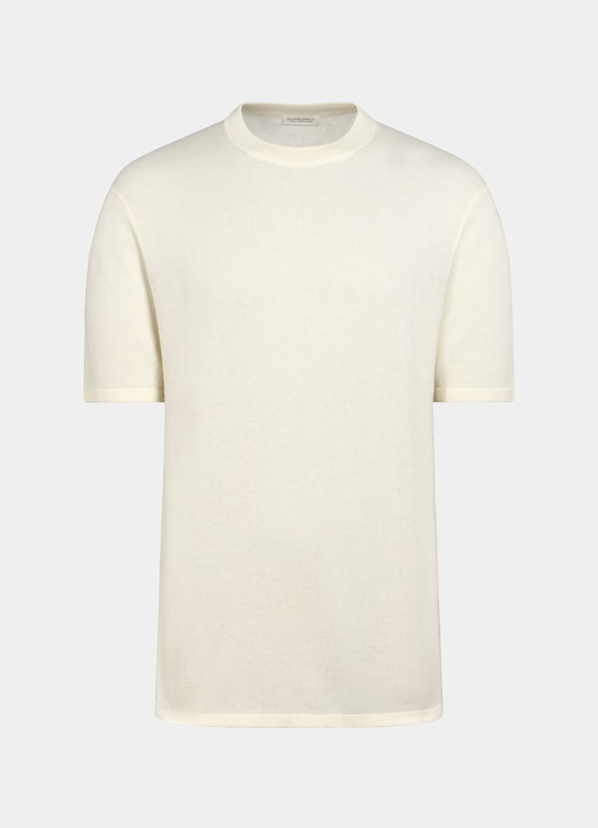 SUITSUPPLY Wool Cashmere Off-White Short Sleeve Crewneck