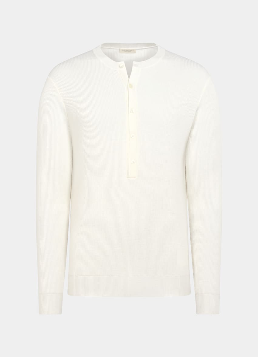 SUITSUPPLY Pure Wool Off-White Ribbed Henley