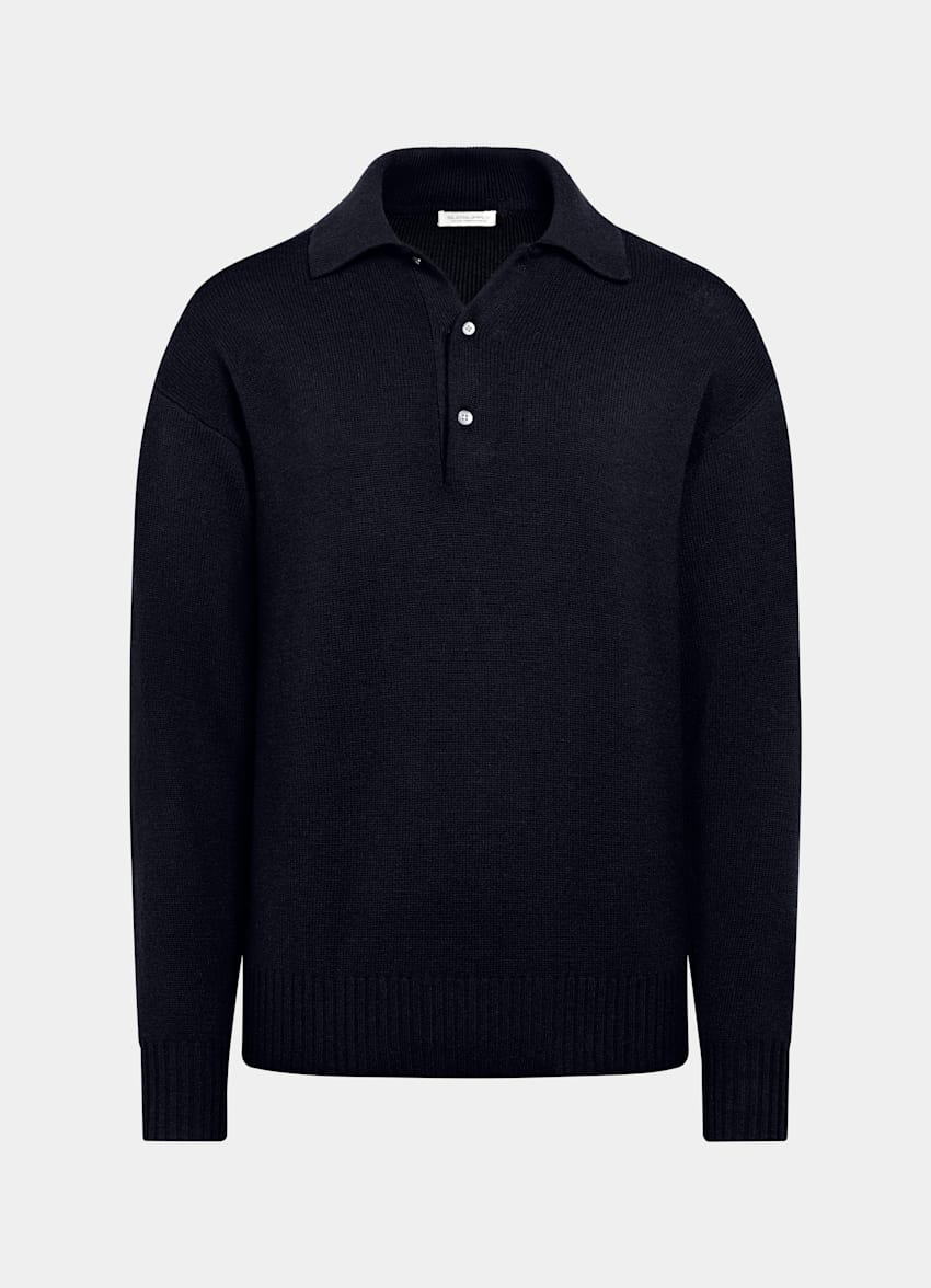 SUITSUPPLY Pure Cashmere Navy Long Sleeve Polo