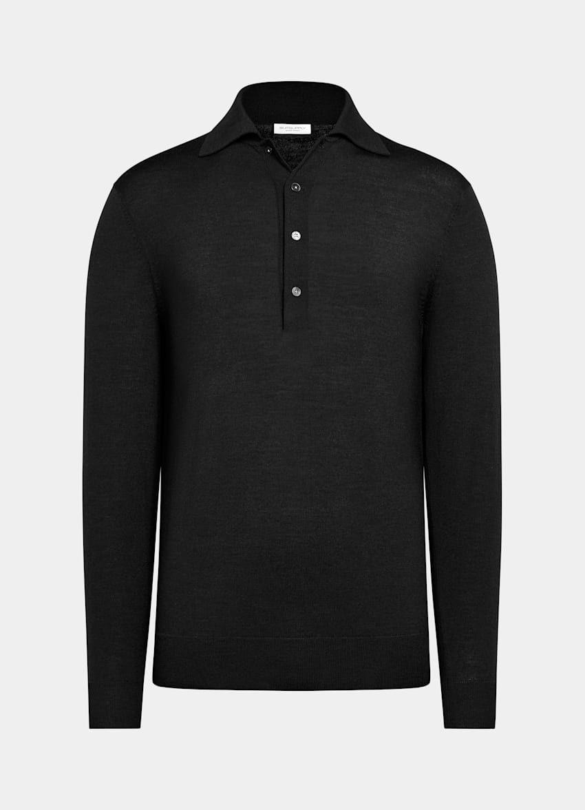 SUITSUPPLY Reine Schurwolle Merino Poloshirt Langarm dunkelgrau