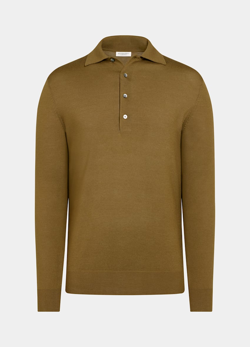 SUITSUPPLY Pure Wool Mid Yellow Merino Long Sleeve Polo
