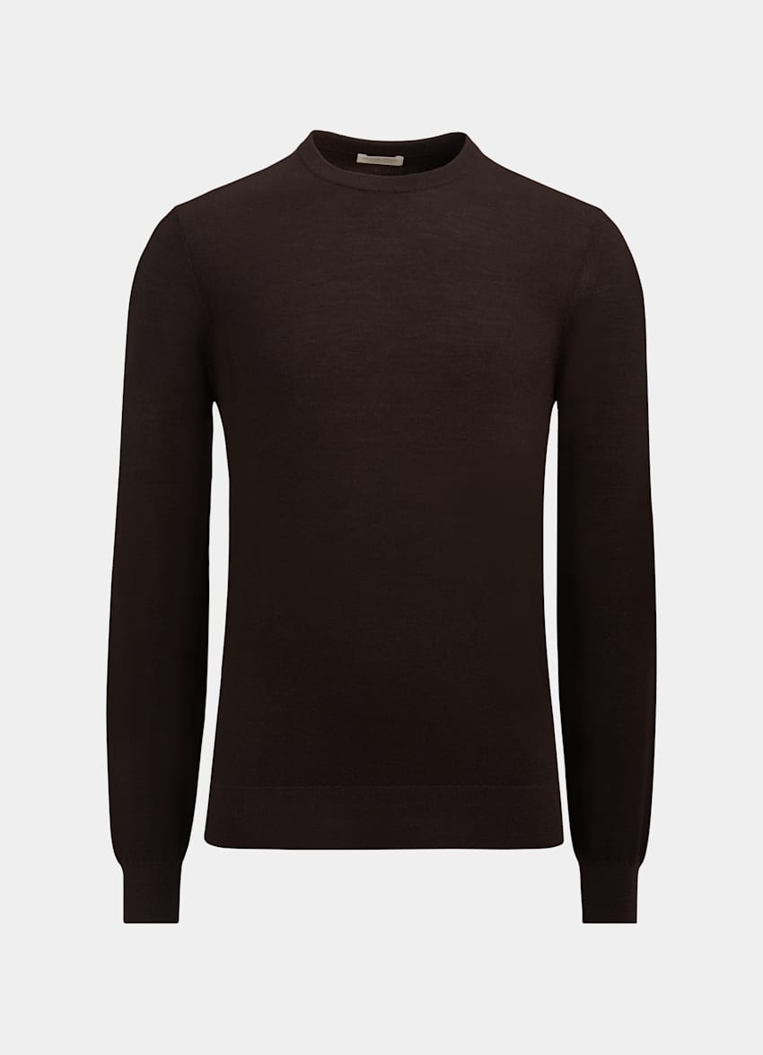 Dark Brown Crewneck | Pure Merino Wool | Suitsupply Online Store