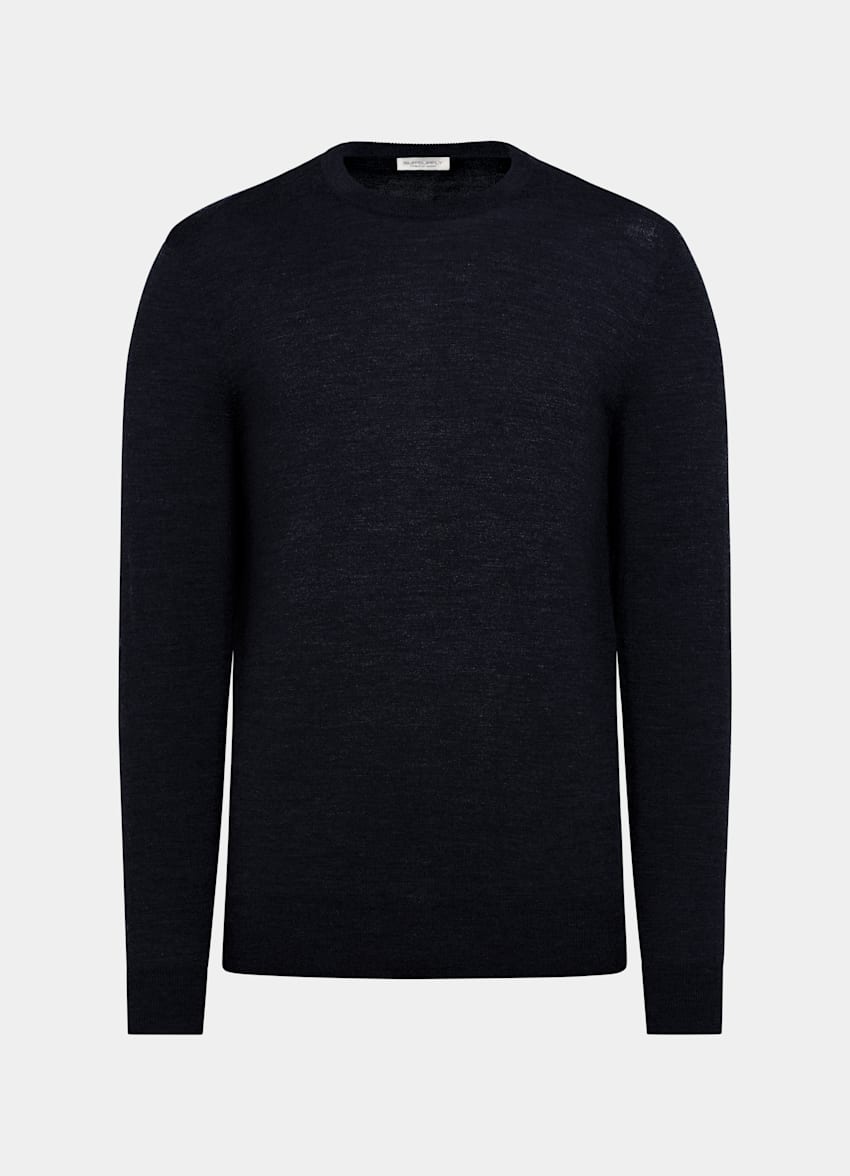 SUITSUPPLY Reine Wolle Rundhalspullover navy