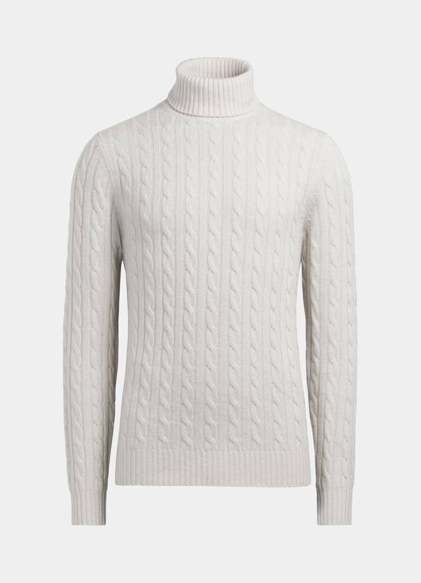 white cable knit turtleneck