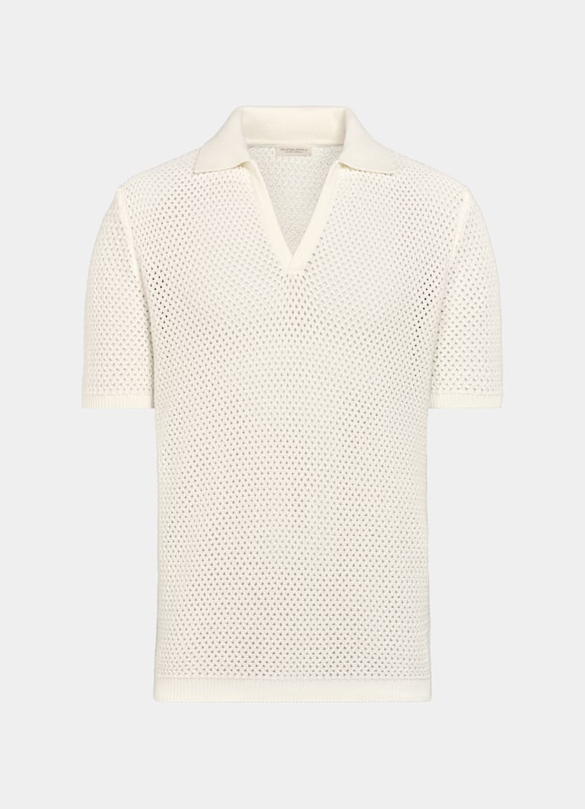 SUITSUPPLY Pure Cotton Off-White Crochet Buttonless Polo