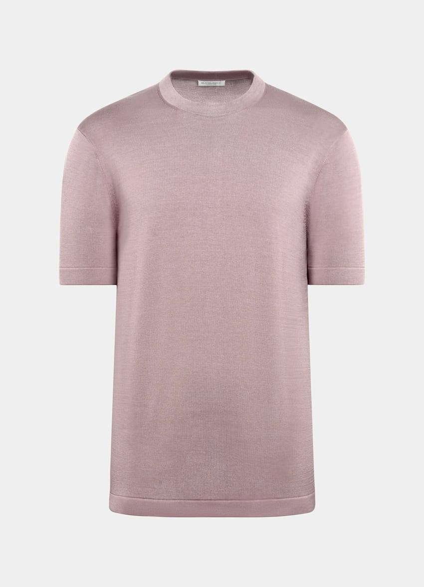 SUITSUPPLY Cotton Silk Dark Pink Short Sleeve Crewneck