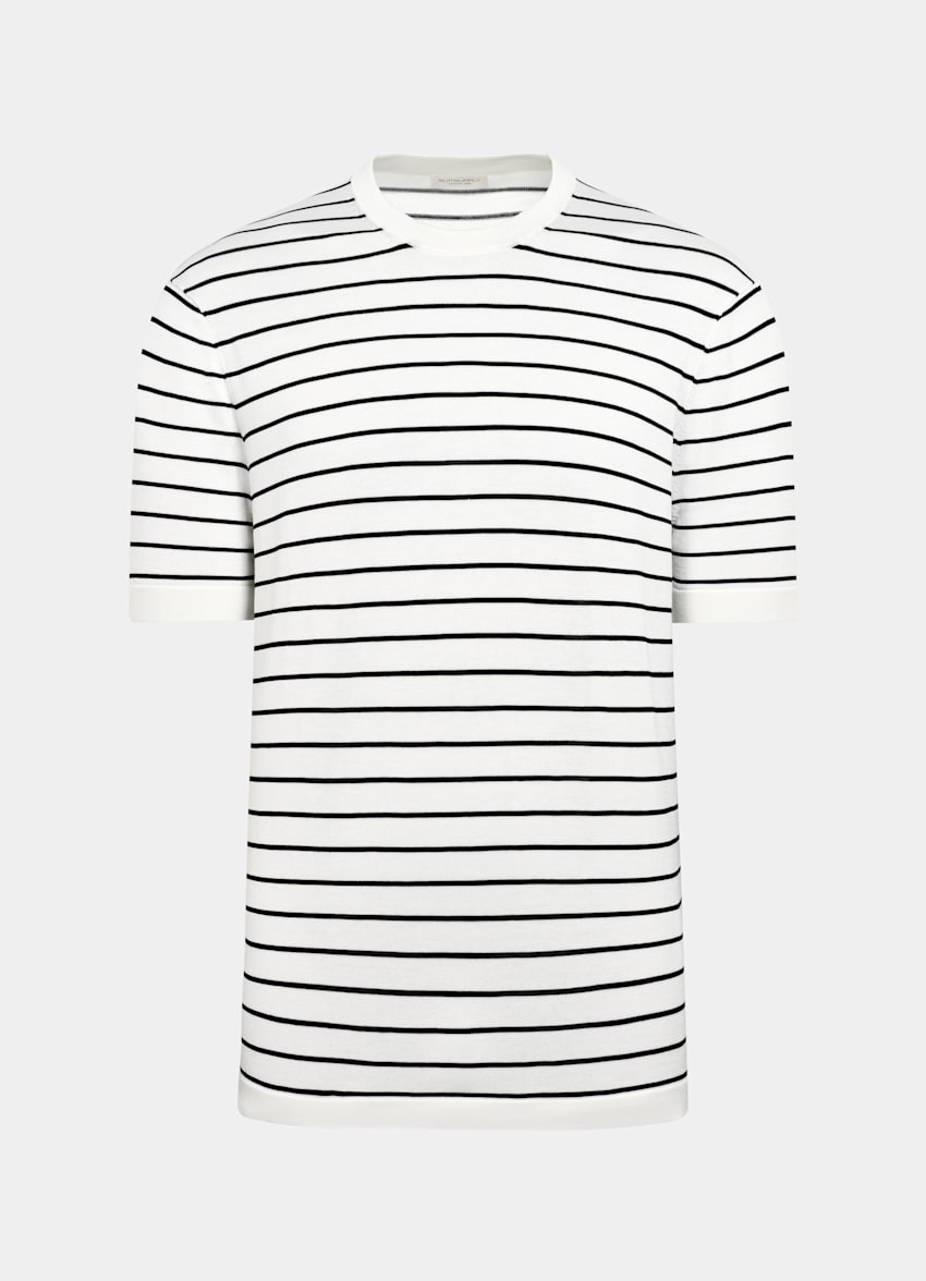 SUITSUPPLY Cotton Silk Off-White Short Sleeve Crewneck