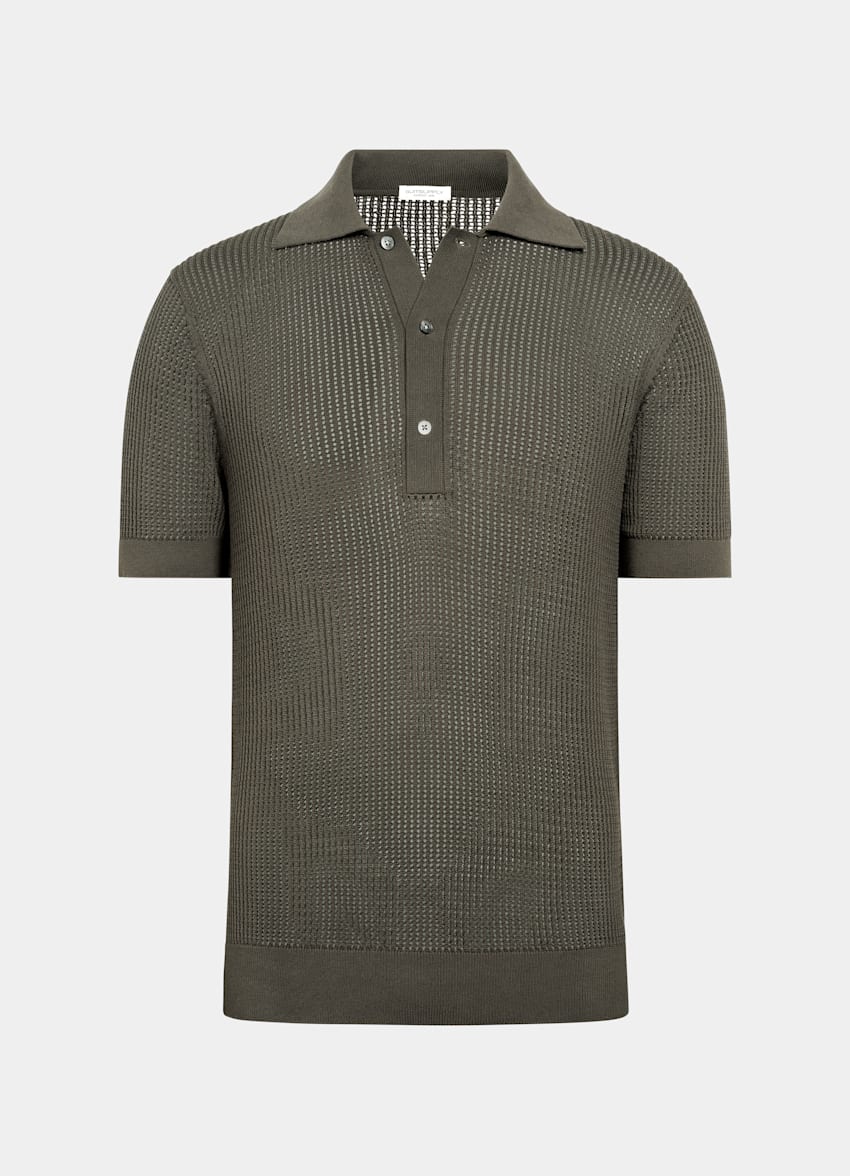 SUITSUPPLY Cotton Silk Green Crochet Polo