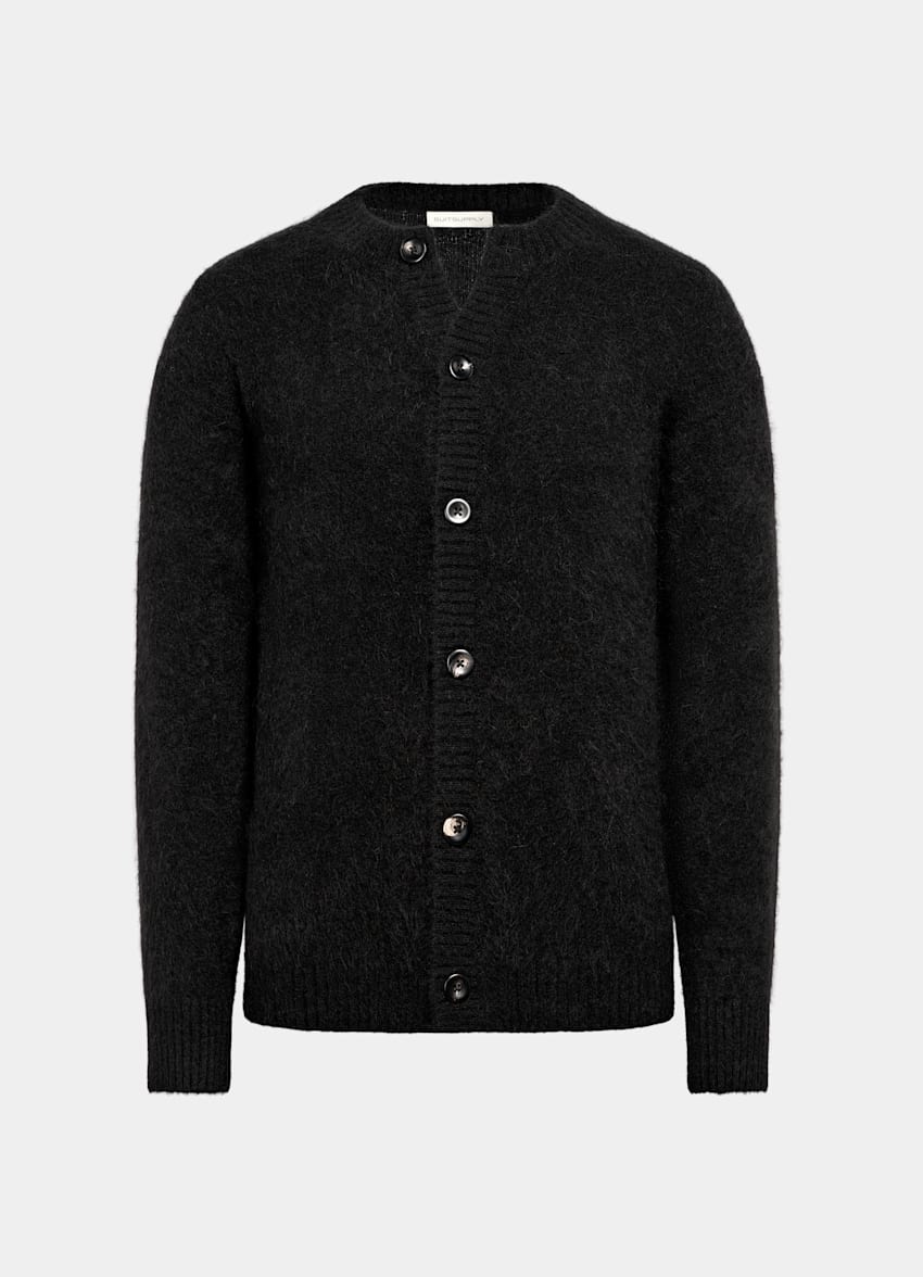 Black Crewneck Cardigan in Alpaca Blend | SUITSUPPLY