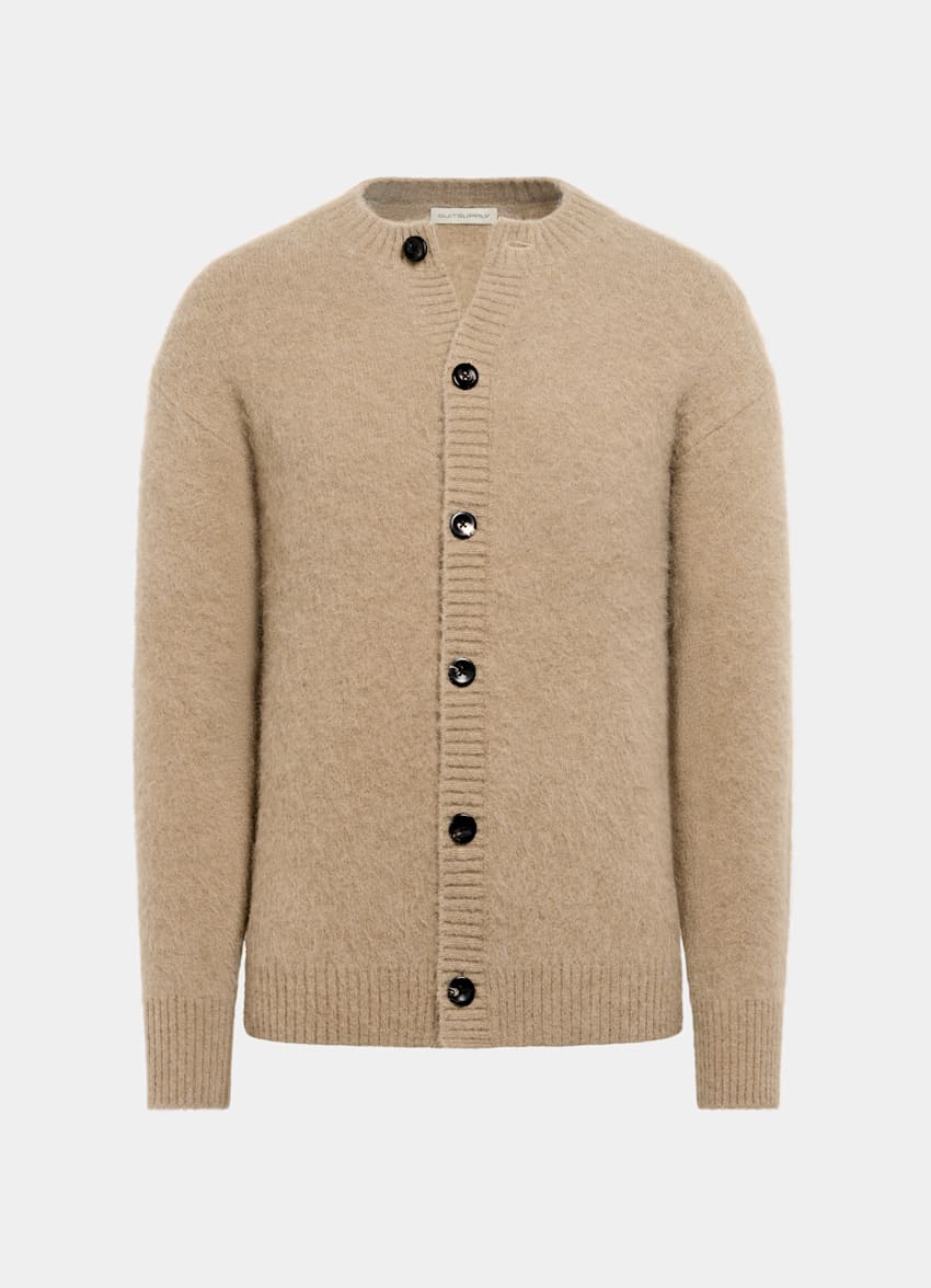 Mid Brown Crewneck Cardigan in Alpaca Blend | SUITSUPPLY