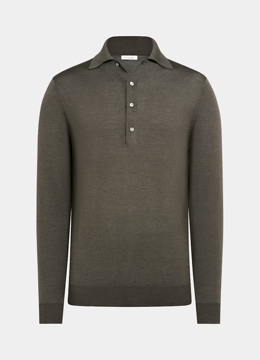 SUITSUPPLY 羊毛 绿色长袖Polo衫