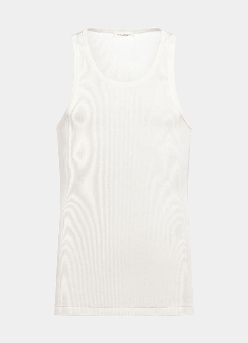 SUITSUPPLY Algodón y seda Tank top acanalado off-white