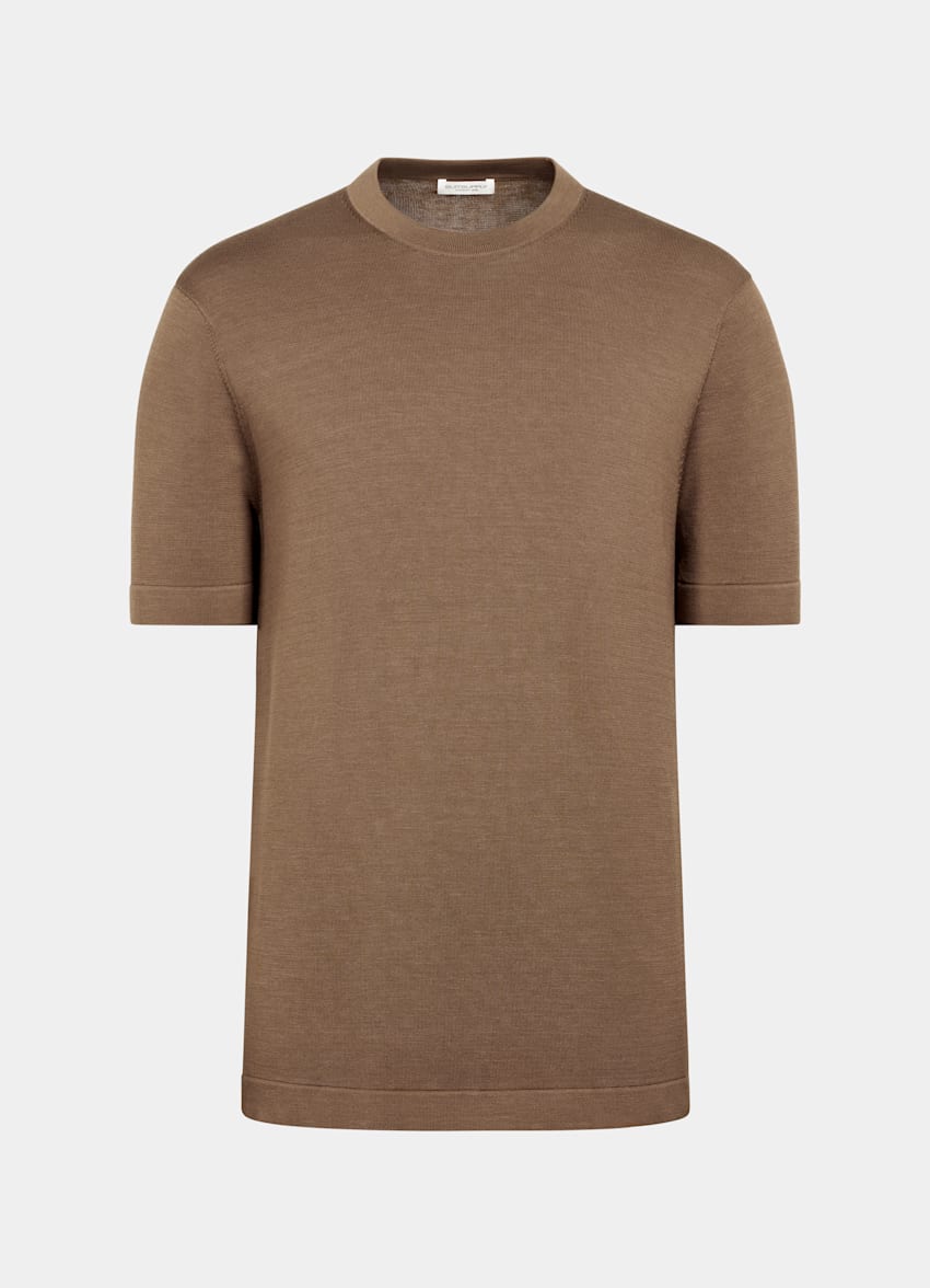 SUITSUPPLY Cotton Silk Brown Short Sleeve Crewneck