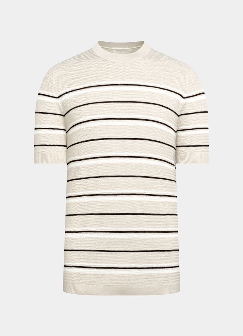 SUITSUPPLY Cotone e seta Girocollo jacquard a righe color sabbia maniche corte