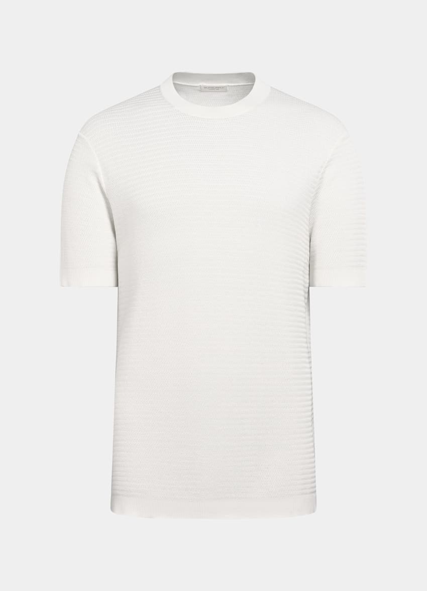 SUITSUPPLY Algod&oacute;n y seda Cuello redondo jacquard crudo de manga corta