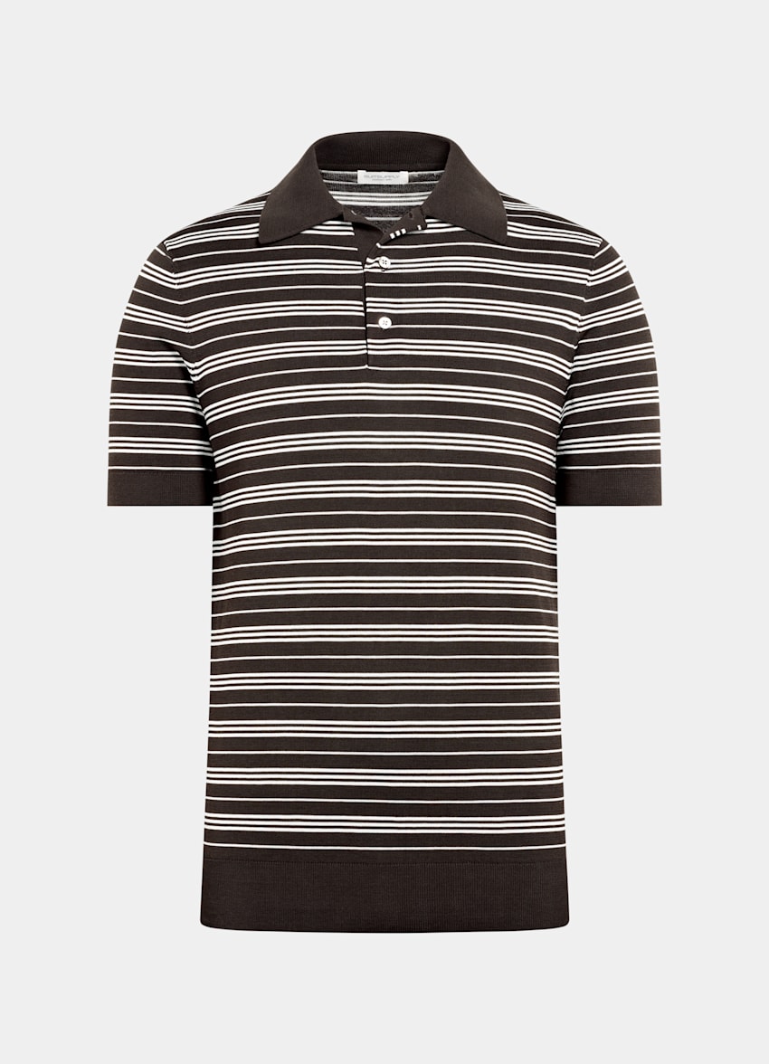 SUITSUPPLY Katoen-zijde Bruin Gestreept Poloshirt