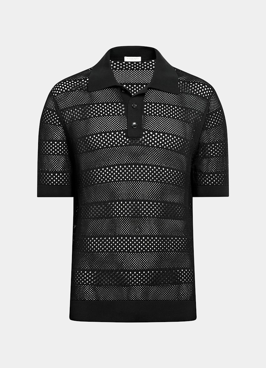 SUITSUPPLY Coton et soie Polo en crochet noir
