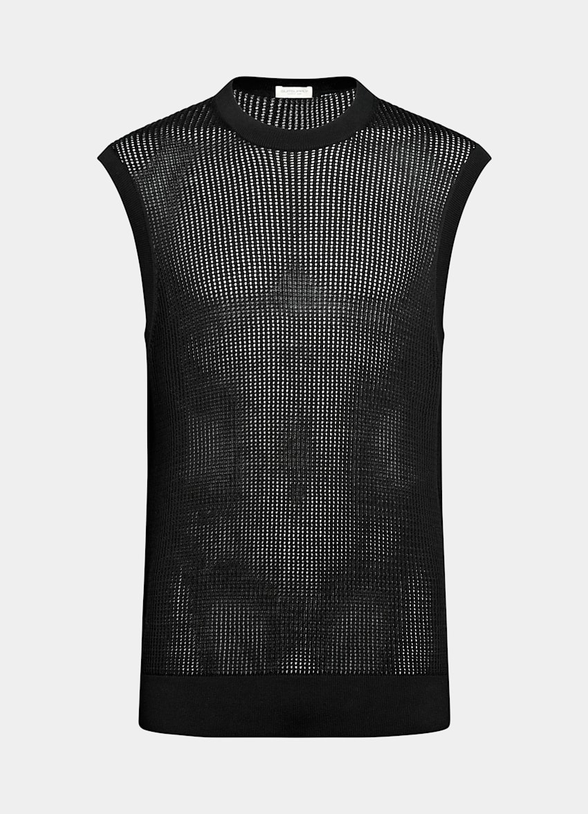 SUITSUPPLY Baumwolle-Seide &Auml;rmelloses Crochet-Top mit Rundhalsausschnitt in Schwarz