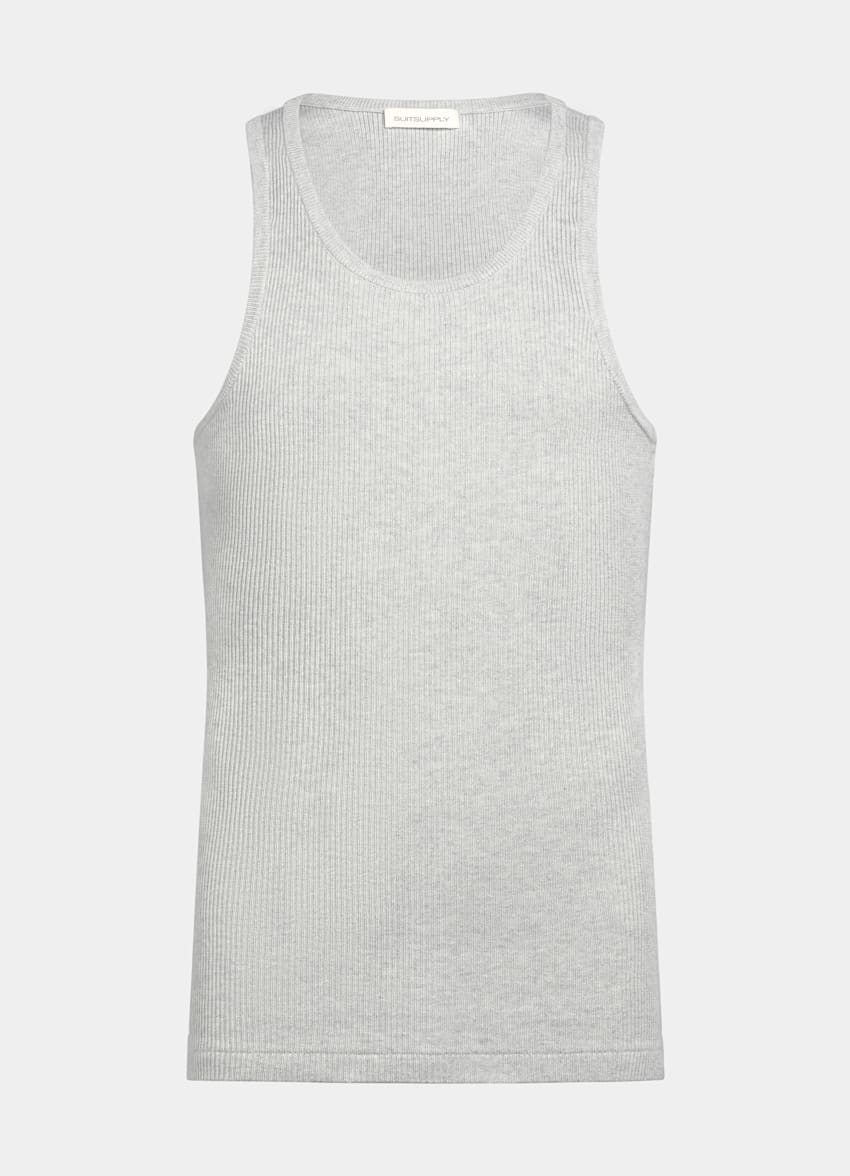 SUITSUPPLY Cotton Cashmere Light Grey Ribbed Tank Top