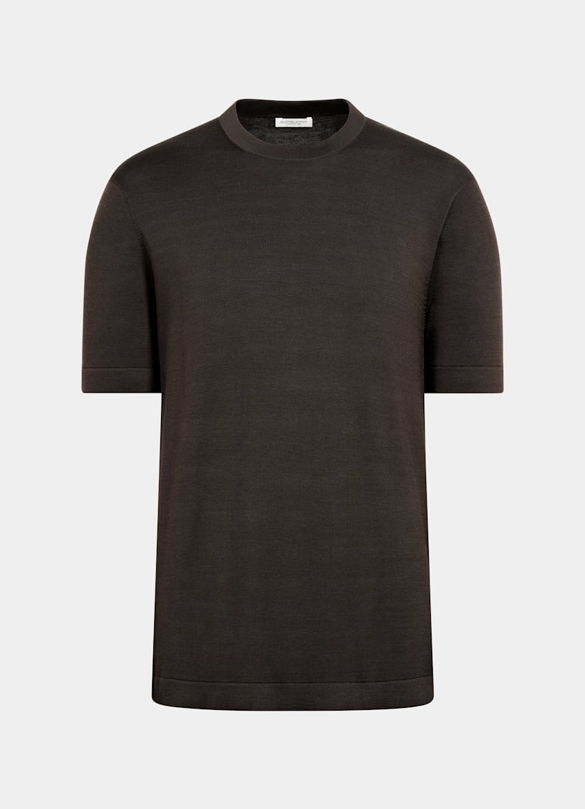 SUITSUPPLY Cotton Silk Dark Brown Short Sleeve Crewneck