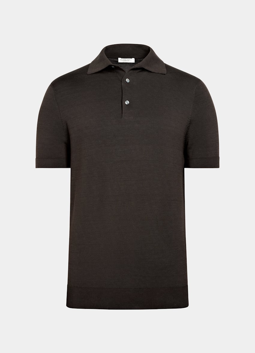 SUITSUPPLY Katoen-zijde Donkerbruine Polo