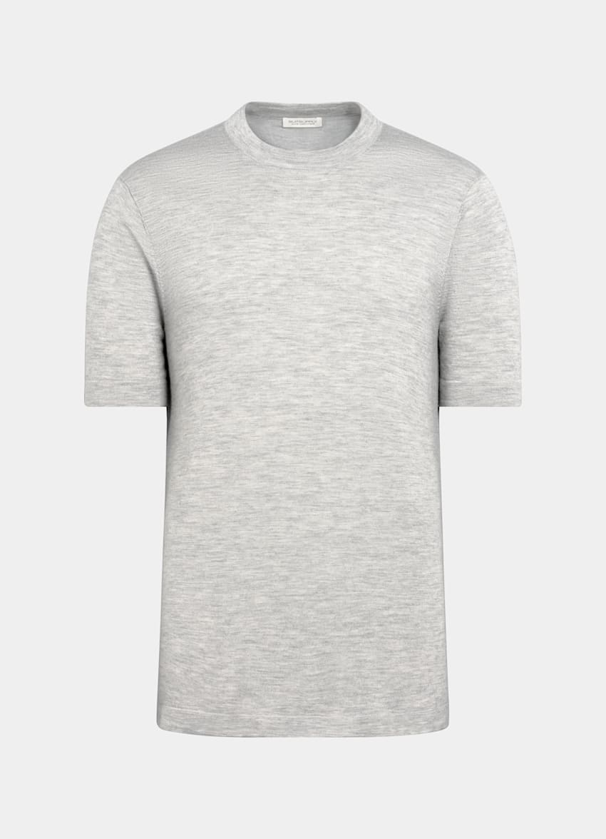 SUITSUPPLY Pure Cashmere Light Grey Short Sleeve Crewneck