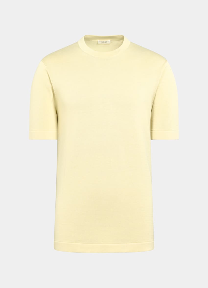 SUITSUPPLY Cotton Silk Yellow Short Sleeve Crewneck