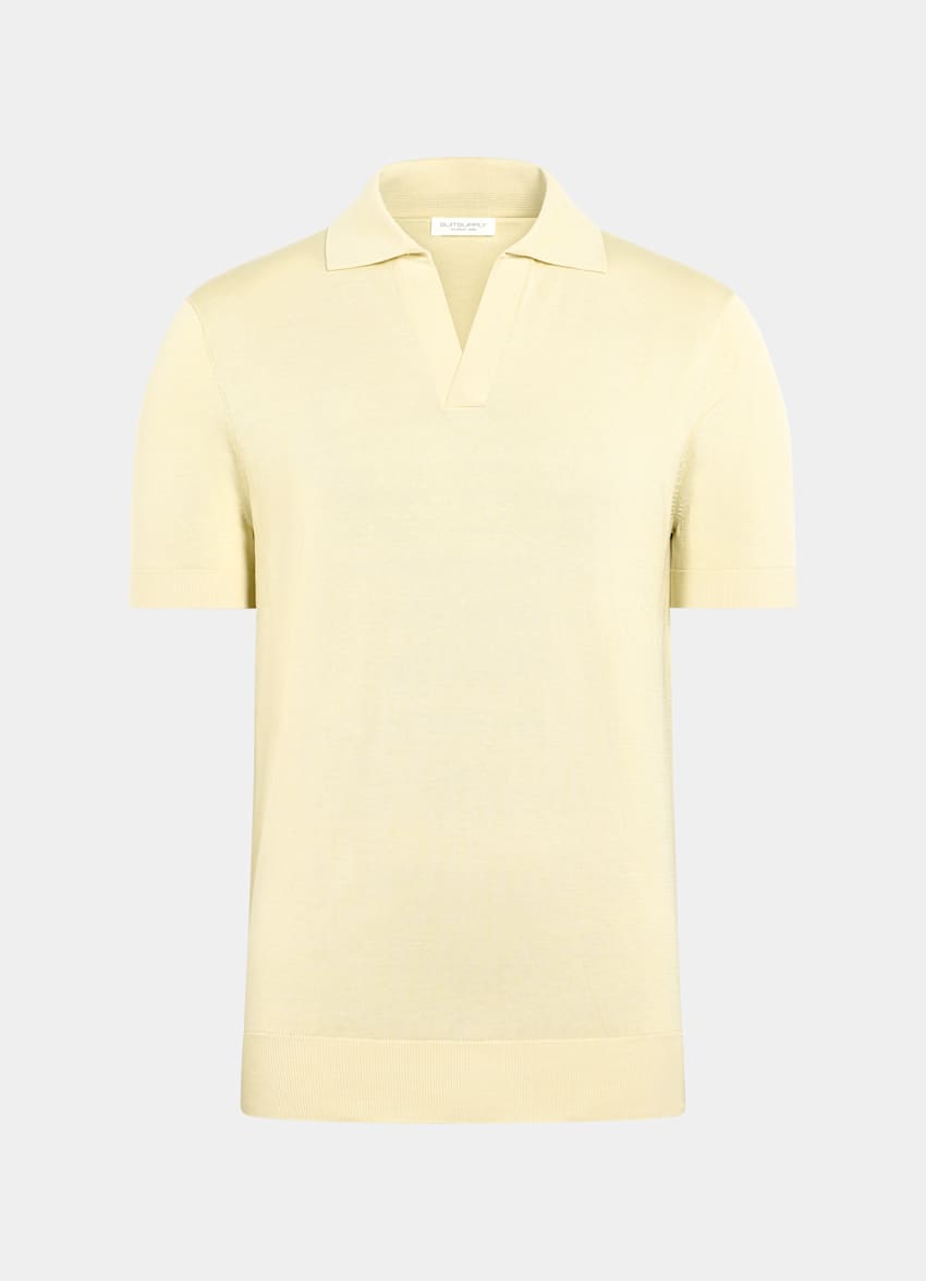 SUITSUPPLY Cotton Silk Yellow Buttonless Polo