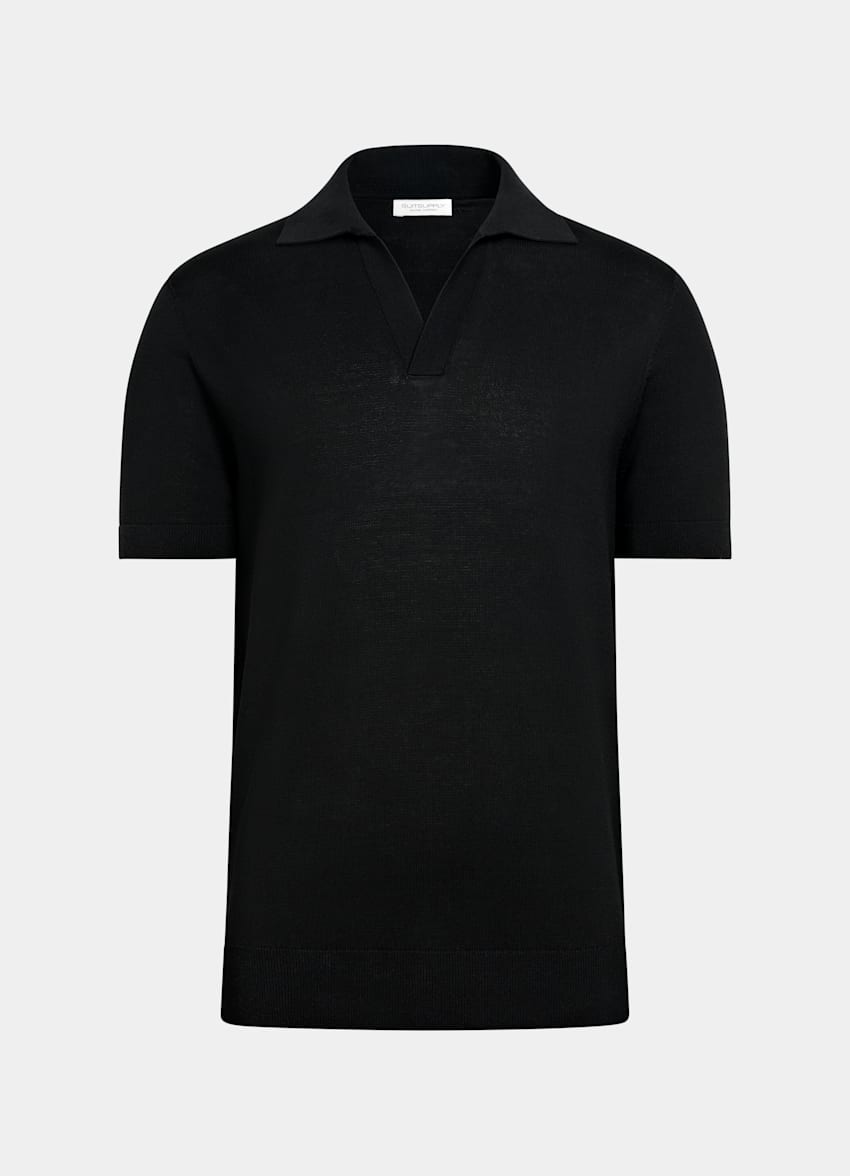 SUITSUPPLY Puur katoen Zwart Kraagloos Poloshirt