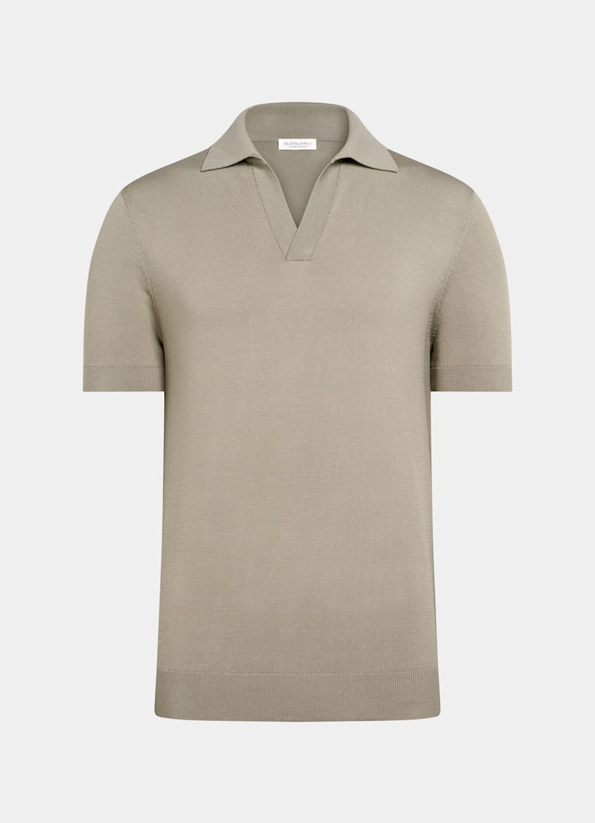 SUITSUPPLY Pure Cotton Green Buttonless Polo
