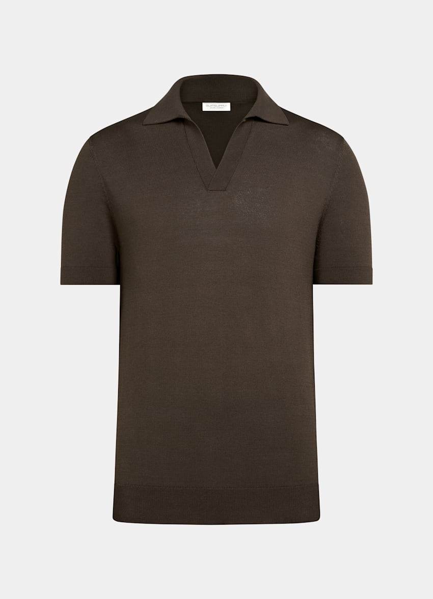 SUITSUPPLY Pure Cotton Dark Brown Buttonless Polo