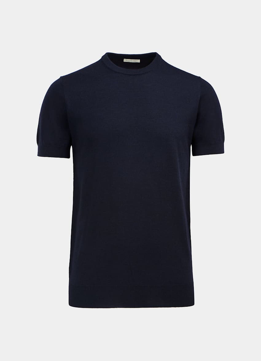 Navy Short Sleeve Crewneck | Pure Merino Wool | Suitsupply Online Store