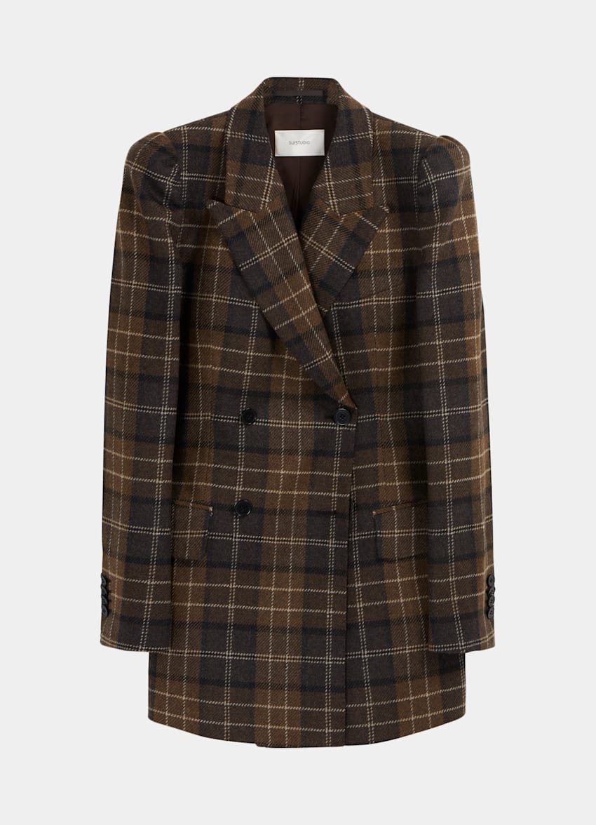 Brown plaid overcoat Clearance