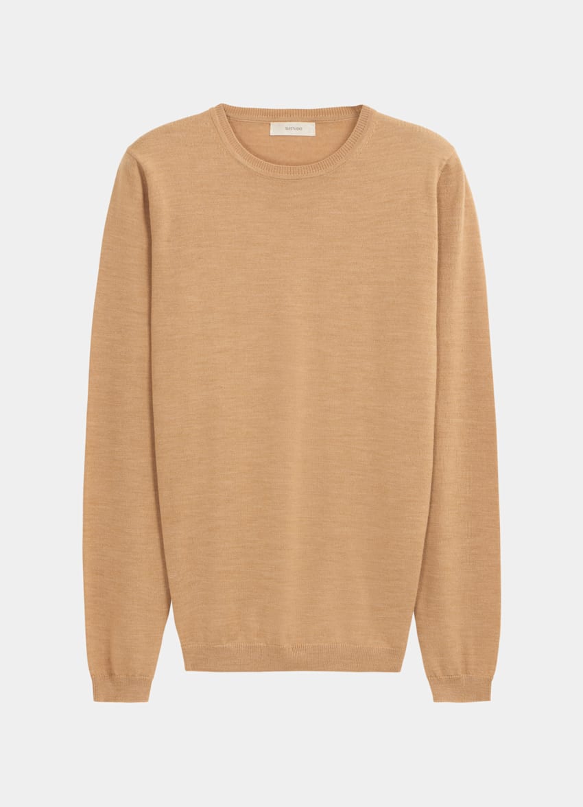 Camel crew neck sweater women's clearance