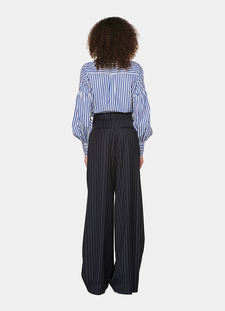 Blue and white puff sleeve top Clearance