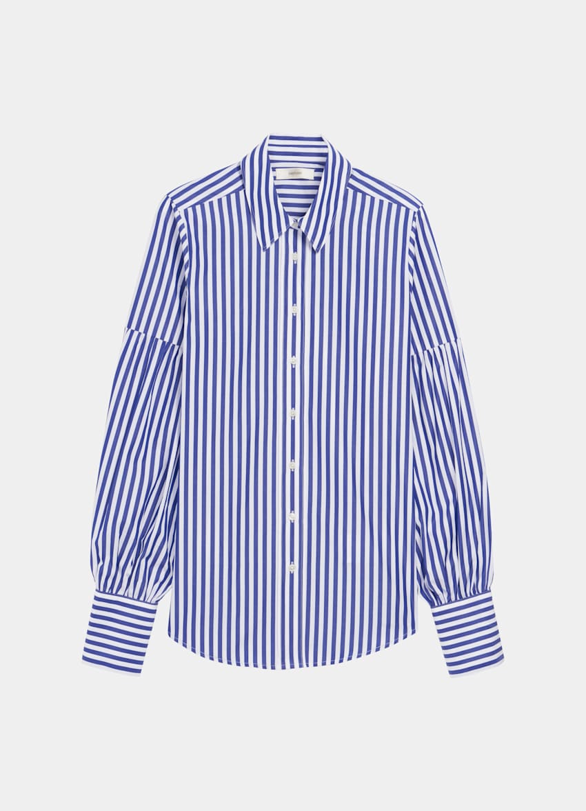 Blue and white puff sleeve top Clearance
