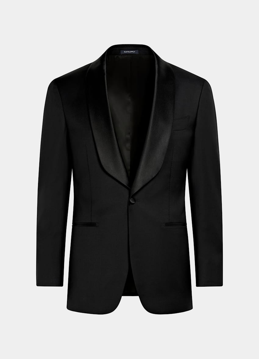 SUITSUPPLY All Season Pure S110's Wool by Vitale Barberis Canonico, Italy Black Three-Piece Tailored Fit Havana Tuxedo