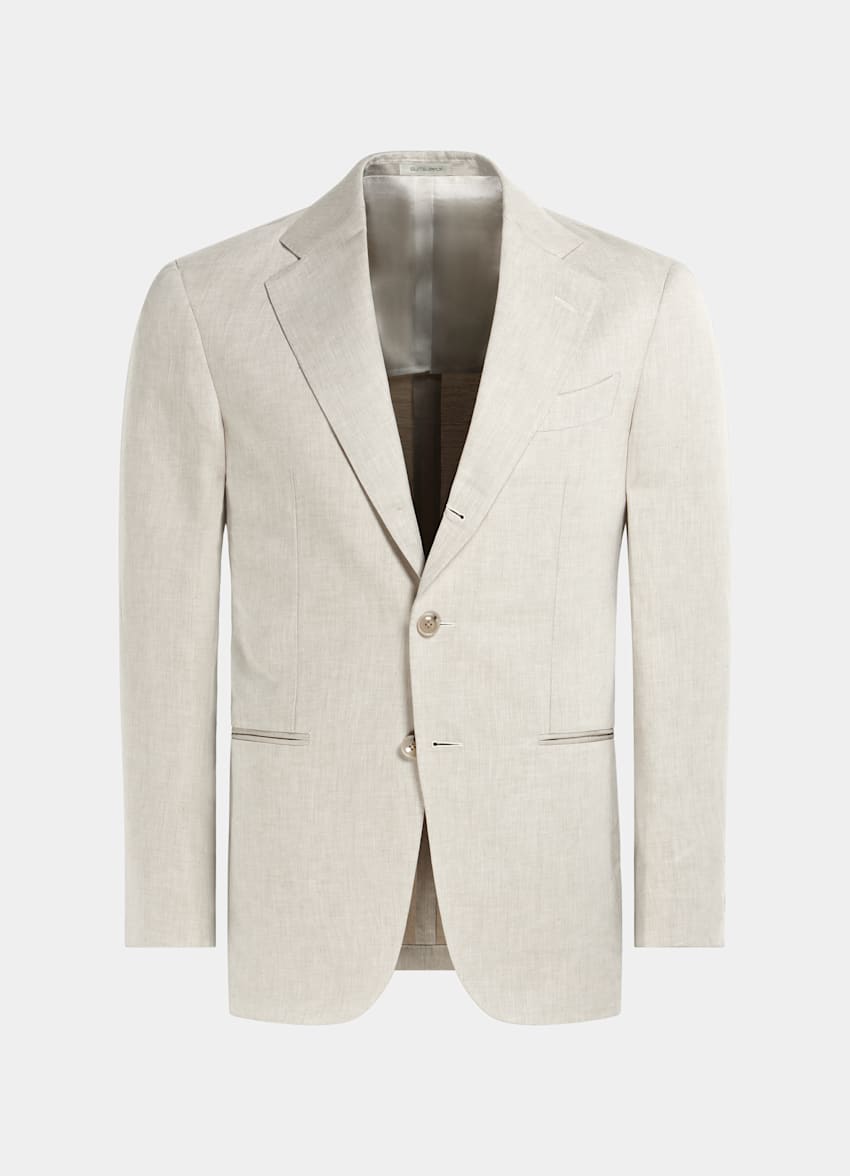 SUITSUPPLY Linen Cotton by Di Sondrio, Italy Sand Tailored Fit Havana Suit