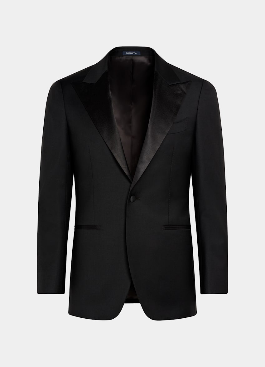 SUITSUPPLY All Season Pure S110's Wool by Vitale Barberis Canonico, Italy Black Three-Piece Tailored Fit Havana Tuxedo
