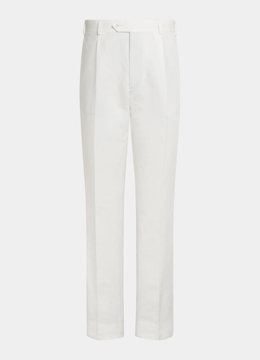 SUITSUPPLY Summer Linen Cotton by Di Sondrio, Italy Off-White Tailored Fit Havana Suit