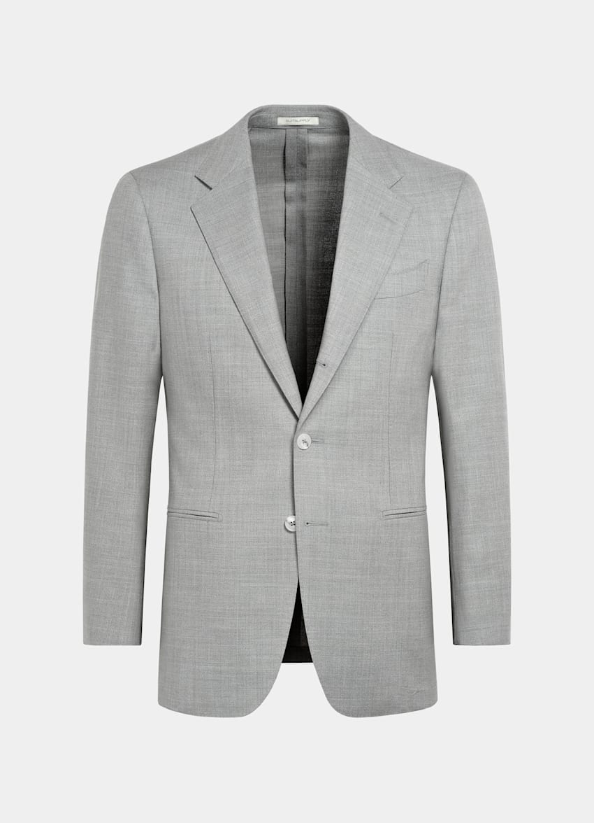 SUITSUPPLY All Season Pure 4-Ply Traveller Wool by Rogna, Italy Light Grey Tailored Fit Havana Suit