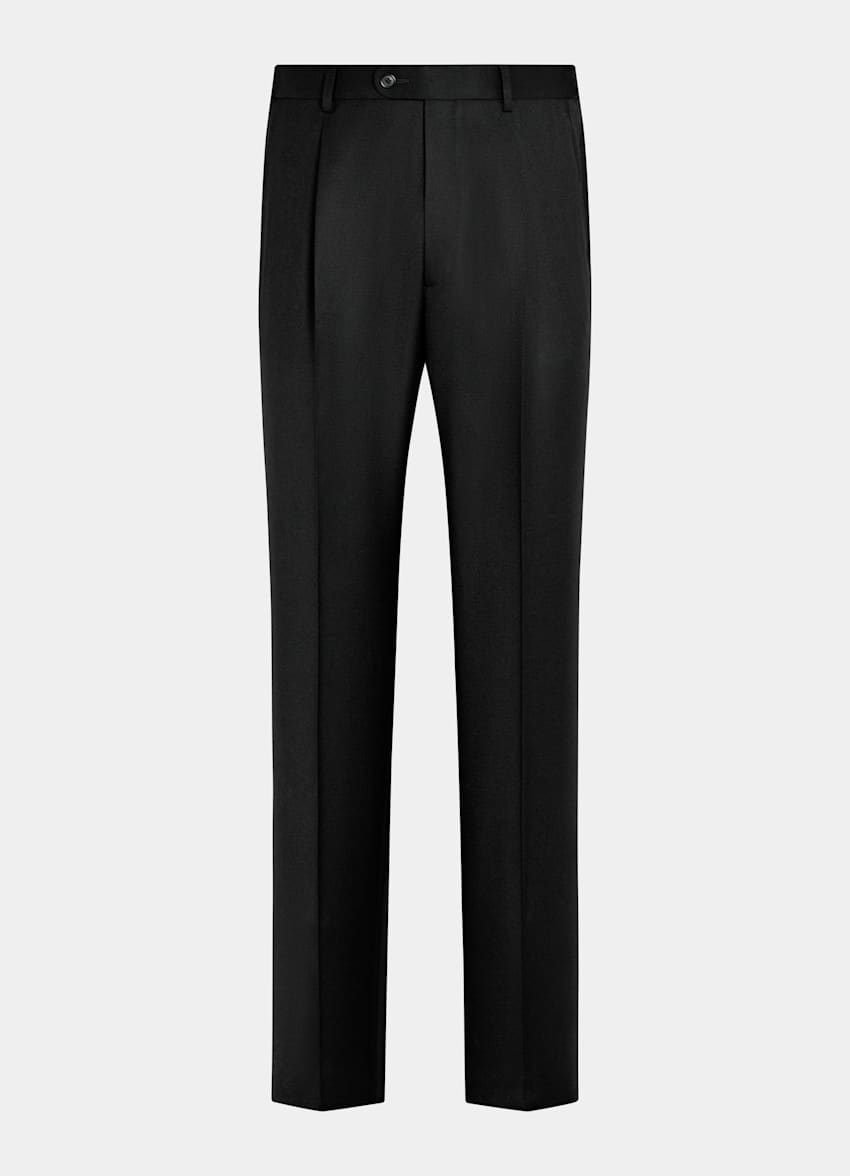 SUITSUPPLY Winter Pure S120's Wool Flannel by Vitale Barberis Canonico, Italy Black Relaxed Fit Roma Suit