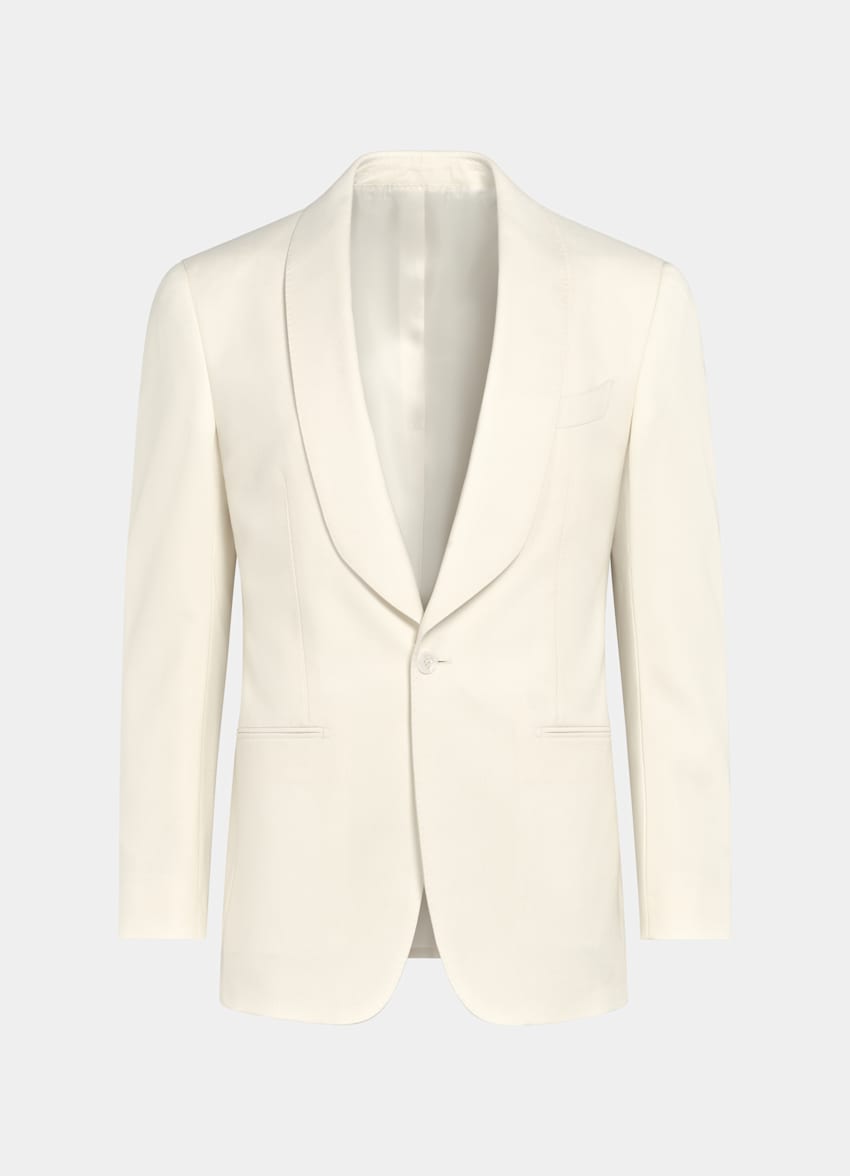 SUITSUPPLY Pure 4-Ply Traveller Wool by Rogna, Italy Off-White Tailored Fit Havana Tuxedo
