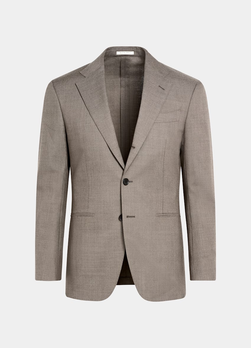 SUITSUPPLY All Season Wrinkle-Free 4-Ply Wool by Rogna, Italy Taupe Tailored Fit Havana Suit