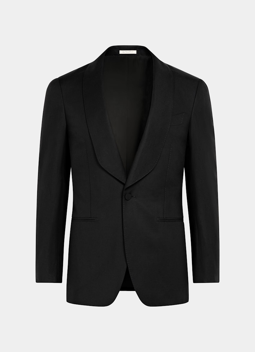 SUITSUPPLY Summer Lyocell Linen Cotton de Di Sondrio, Italia Black Tailored Fit Havana Tuxedo