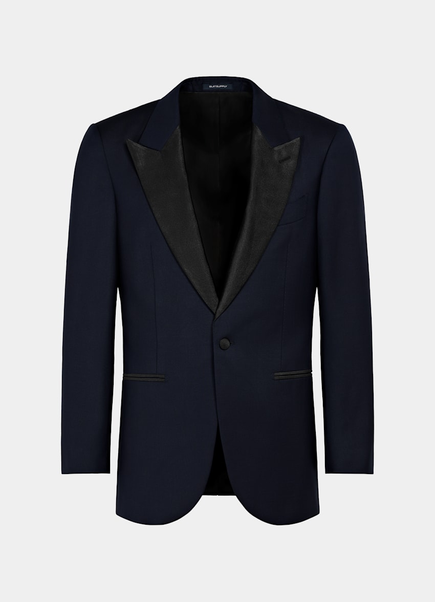 SUITSUPPLY All Season Pure S110's Wool by Vitale Barberis Canonico, Italy Navy Three-Piece Tailored Fit Lazio Tuxedo