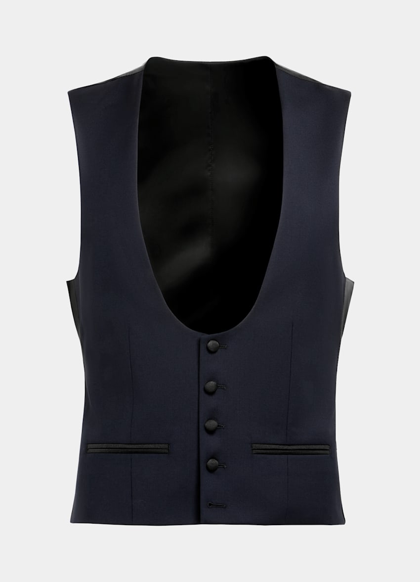 SUITSUPPLY All Season Pure S110's Wool by Vitale Barberis Canonico, Italy Navy Three-Piece Tailored Fit Lazio Tuxedo