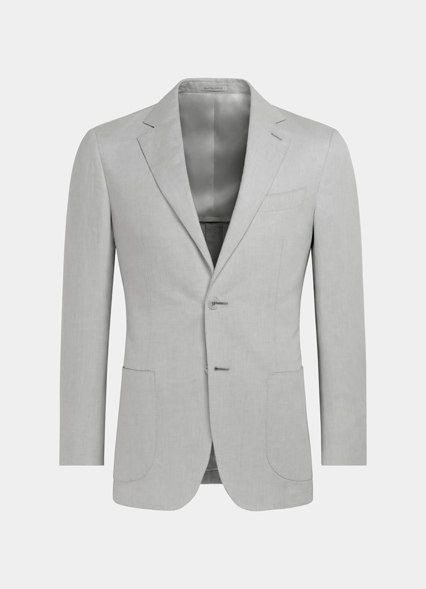 SUITSUPPLY Summer Linen Cotton by Di Sondrio, Italy Light Grey Three-Piece Tailored Fit Havana Suit