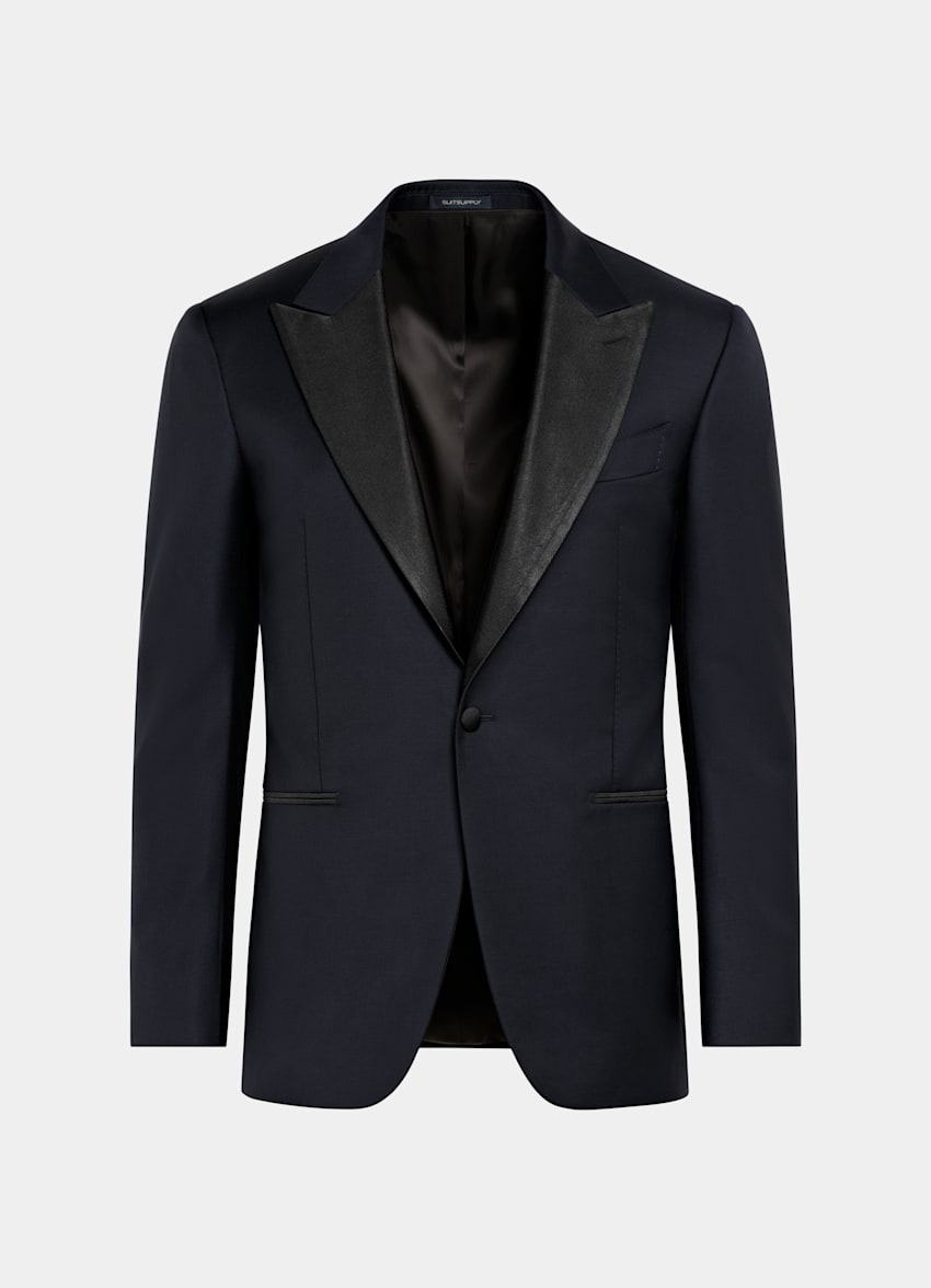 SUITSUPPLY All Season Pure S110's Wool by Vitale Barberis Canonico, Italy Navy Three-Piece Tailored Fit Havana Tuxedo
